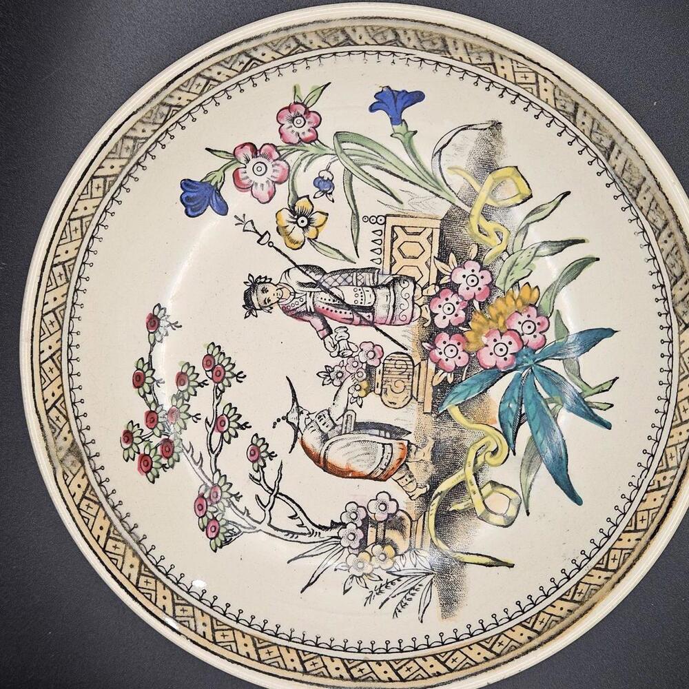 Antique Edge Malkin & Co CHANG Small Bowl Hand Colored Chinoiserie c1880s